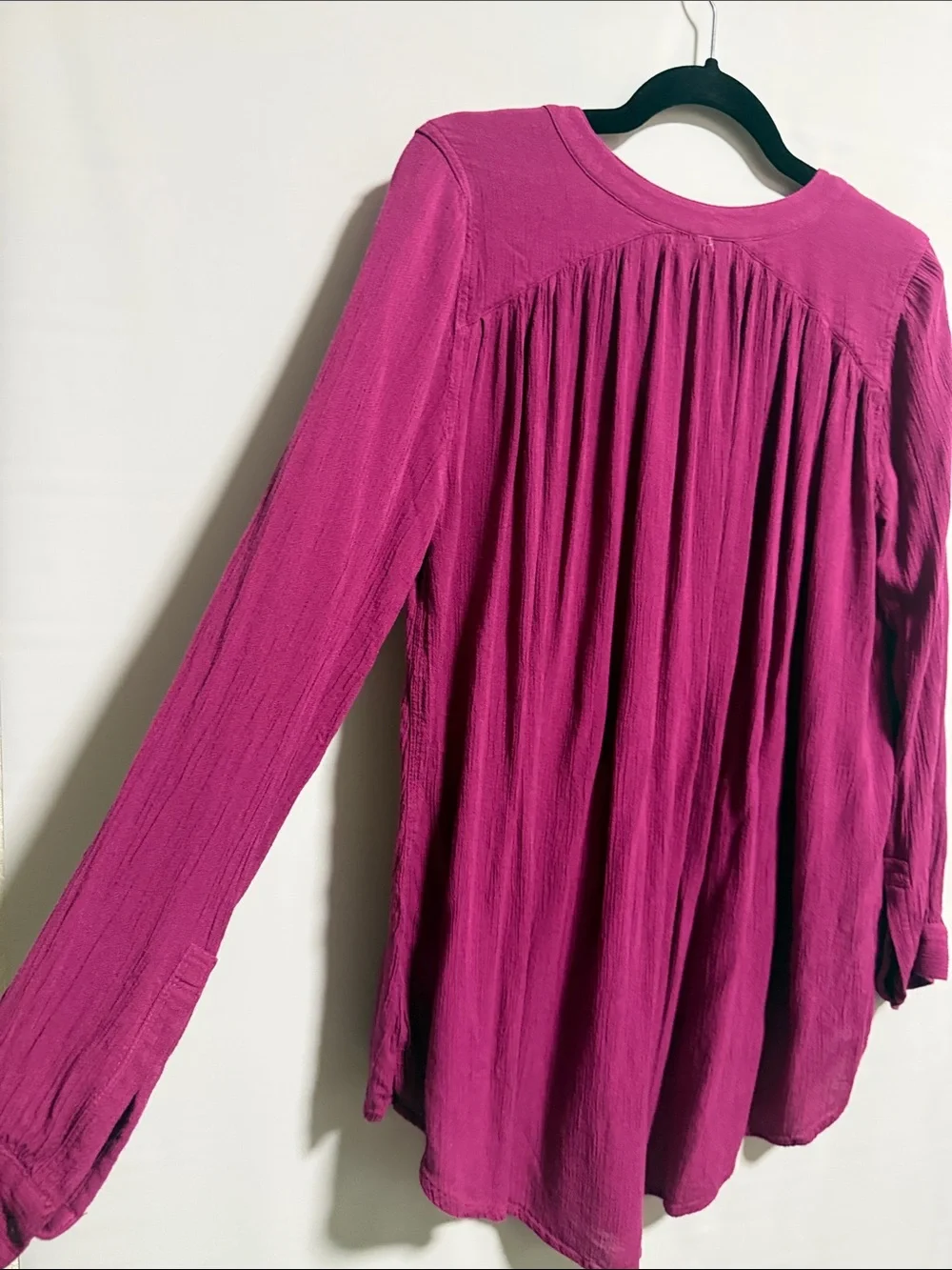 Free People New Romantics Magenta High-Low Button Tunic Top XS Fuchsia Boho